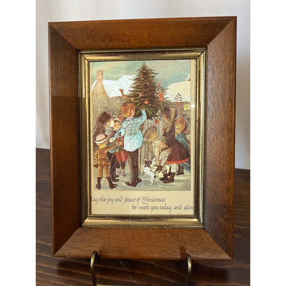 Vintage Christmas Framed Holographic Christmas Card Wood Frame 5x7